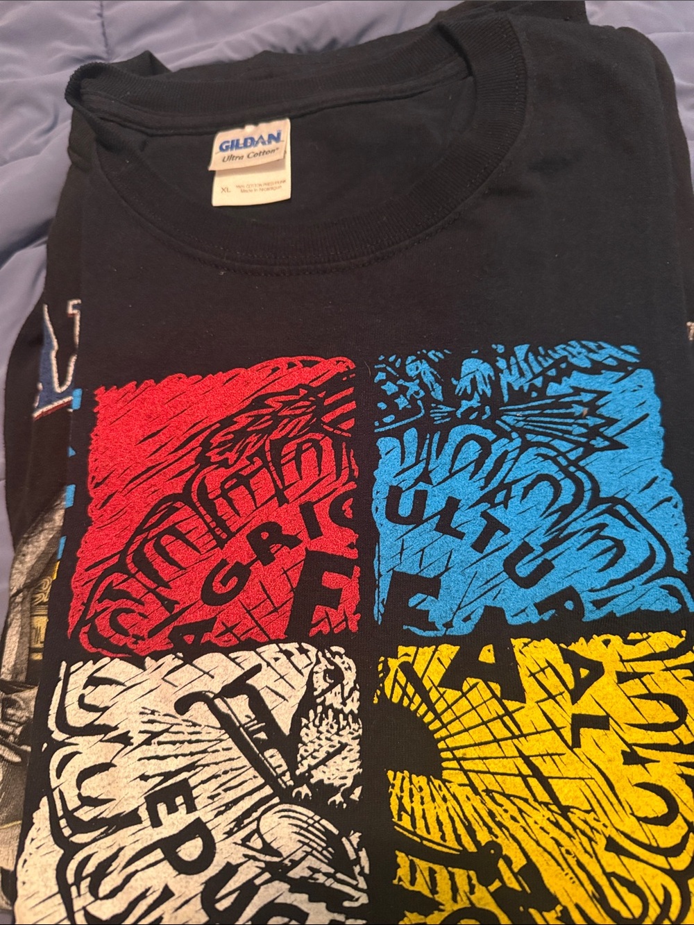 Gildan Kids Black Short-Sleeve Tee with Red, Blue, Yellow, White Graphic Blocks